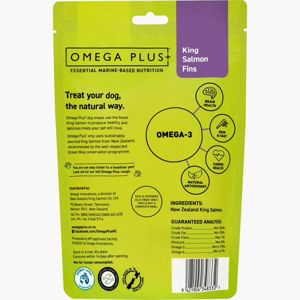 Omega Plus King Salmon Fins Dog treats 100g - Back - Your Pet PA NZ