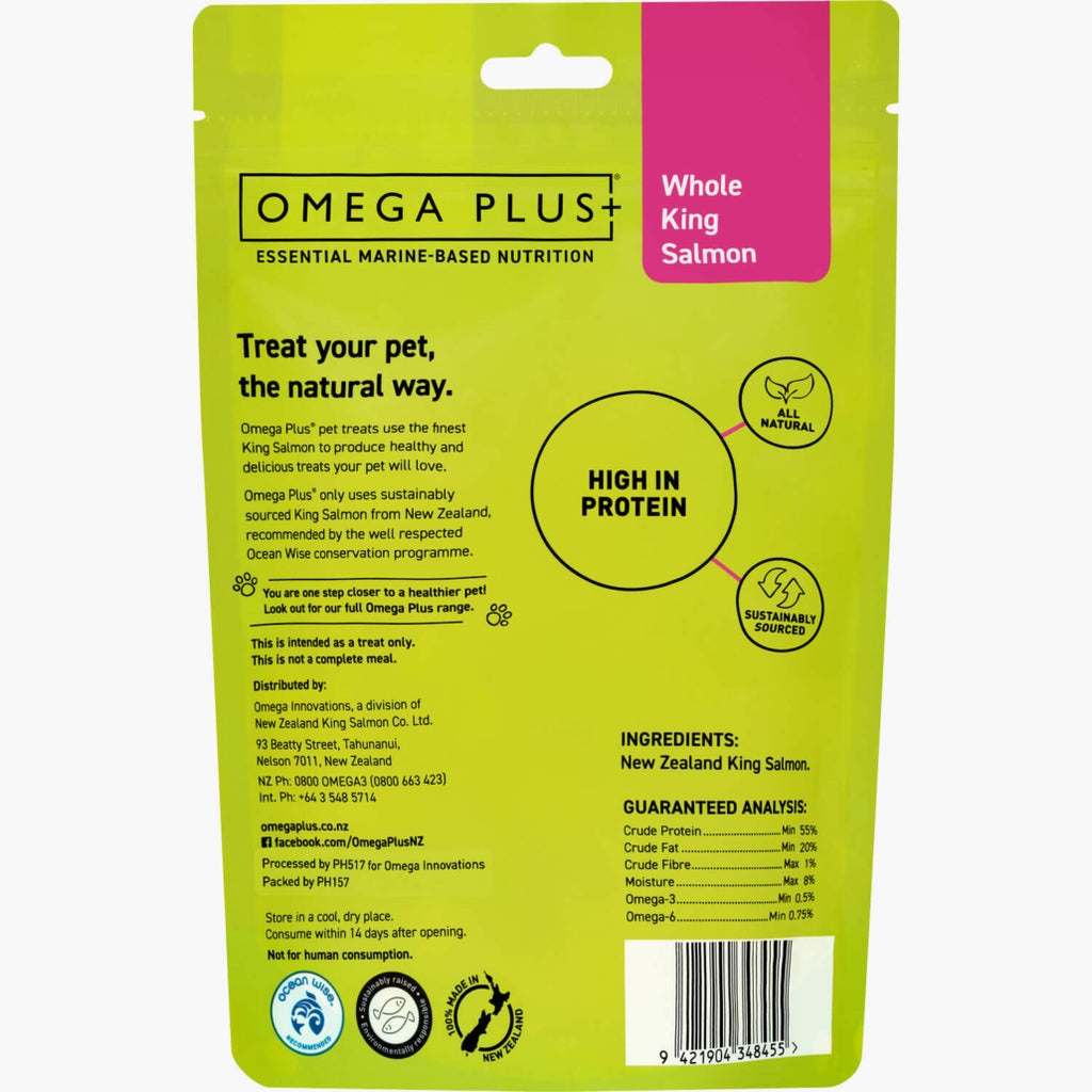 Omega Plus Whole King Salmon Treats 80g - Back - Your Pet PA NZ