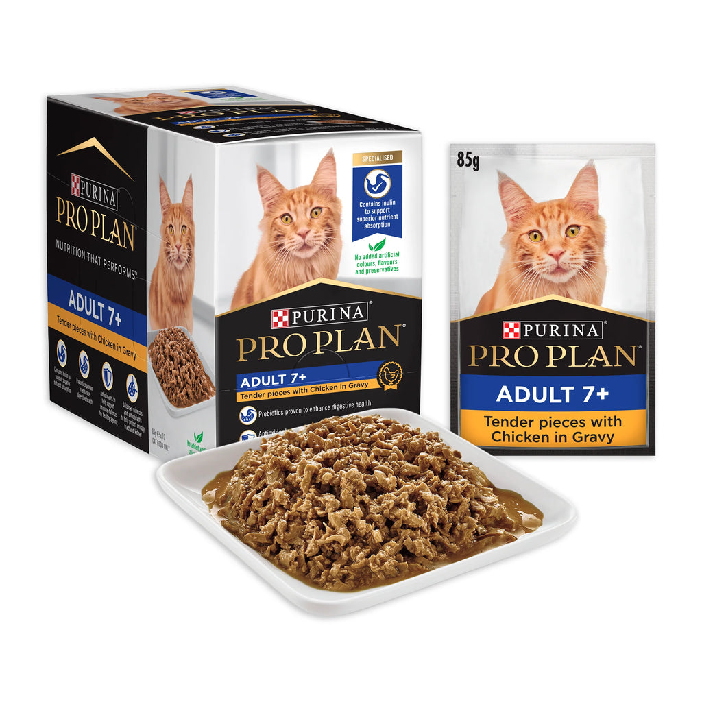 Purina Pro Plan Adult 7+ Chicken and Gravy 12 x 85g - Front - Your Pet PA NZ