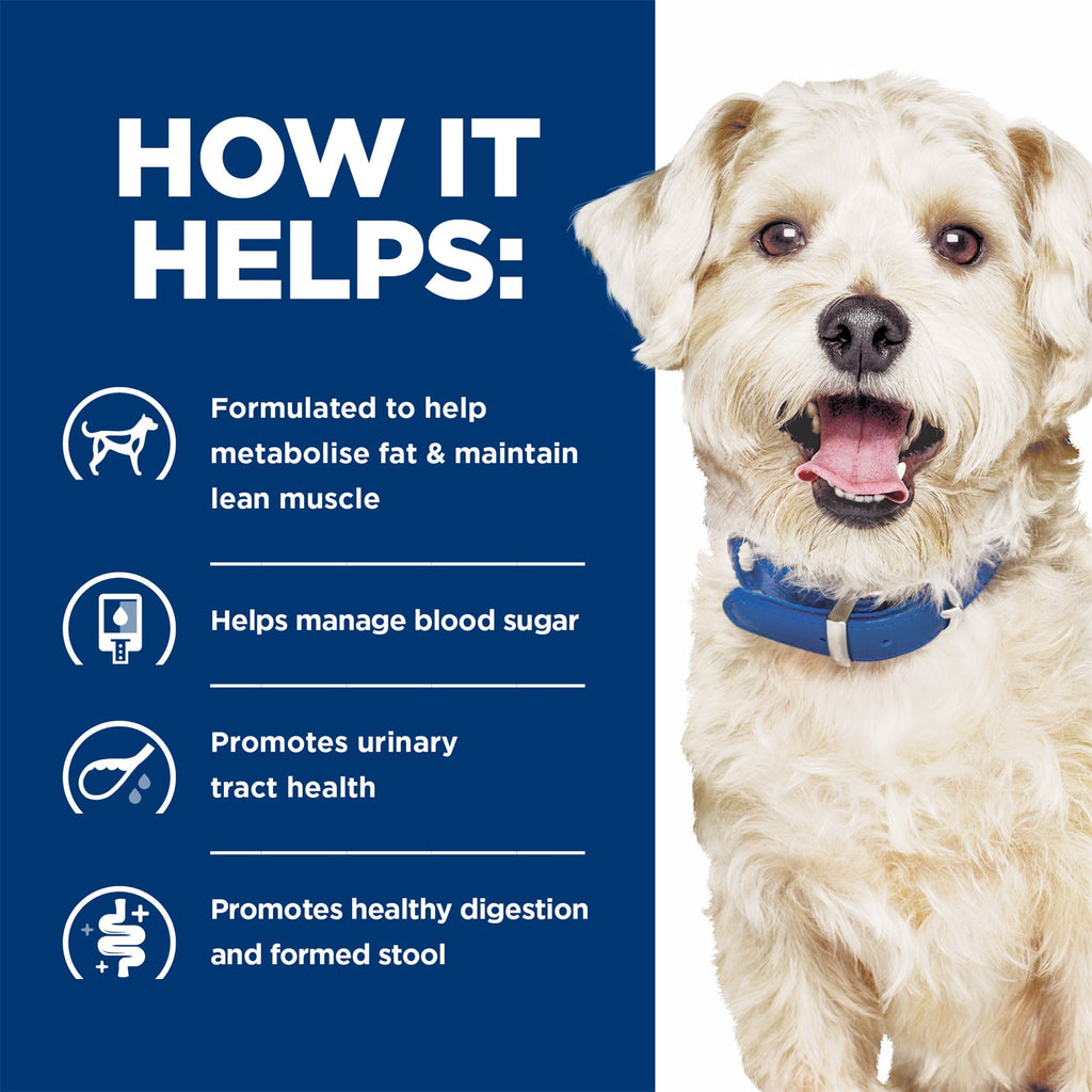 Keep your dog feeling full and satisfied with Hill's Prescription Diet W/D Multi-Benefit Dog Wet Food 370gm x 12. 