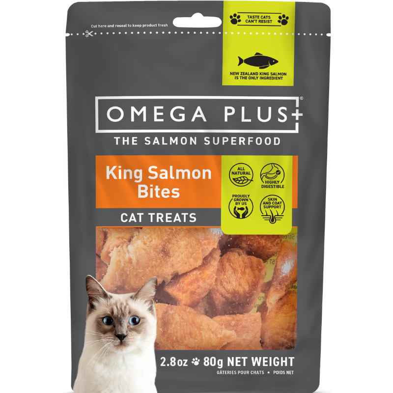 Omega Plus King Salmon Bites Cat Treats 80g - Front - Your Pet PA NZ