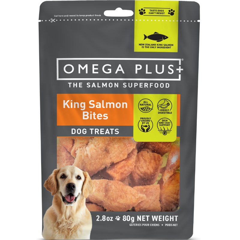 Omega Plus King Salmon Bites 80g Dog - Front - Your Pet PA NZ