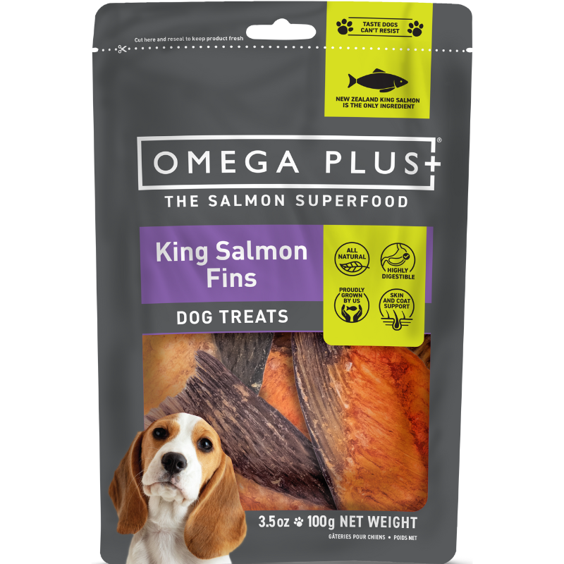 Omega Plus King Salmon Fin Dog Treats 100g - Front - Your Pet PA NZ