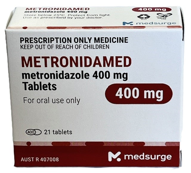 Metronidamed Metronidazole 400mg x 21 tablets - Front - Your Pet PA NZ
