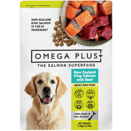 Omega Plus Salmon and Beef Dry dog food 2.4kg - Front - Your Pet PA NZ