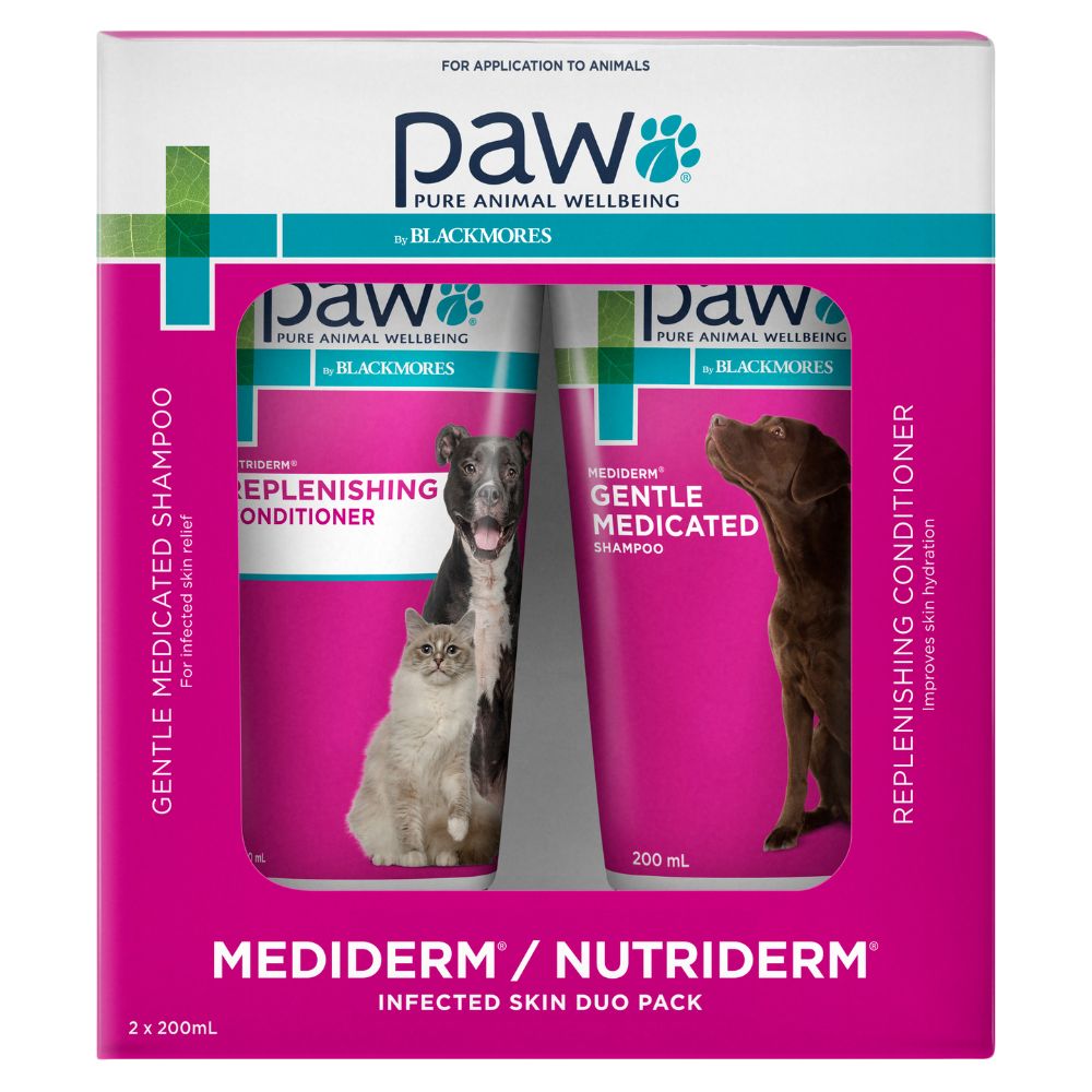 Paw by Blackmores Mediderm Gentle medication Shampoo Duo Pack Shampoo and Conditioner 2 x 200ml - Front - Your Pet PA NZ